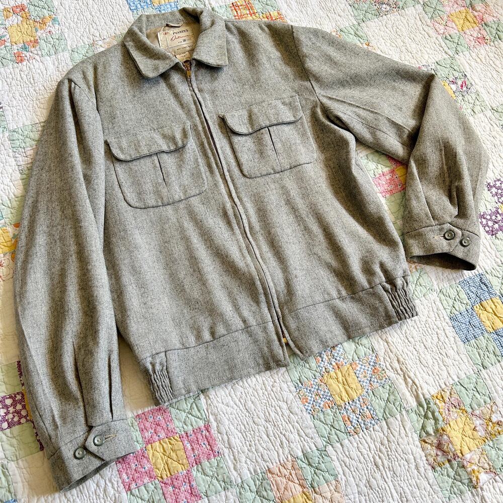 Vintage 40s/50s Penney's Grey Wool Sport Talon Zip Front Rockabilly Ricky Jacket